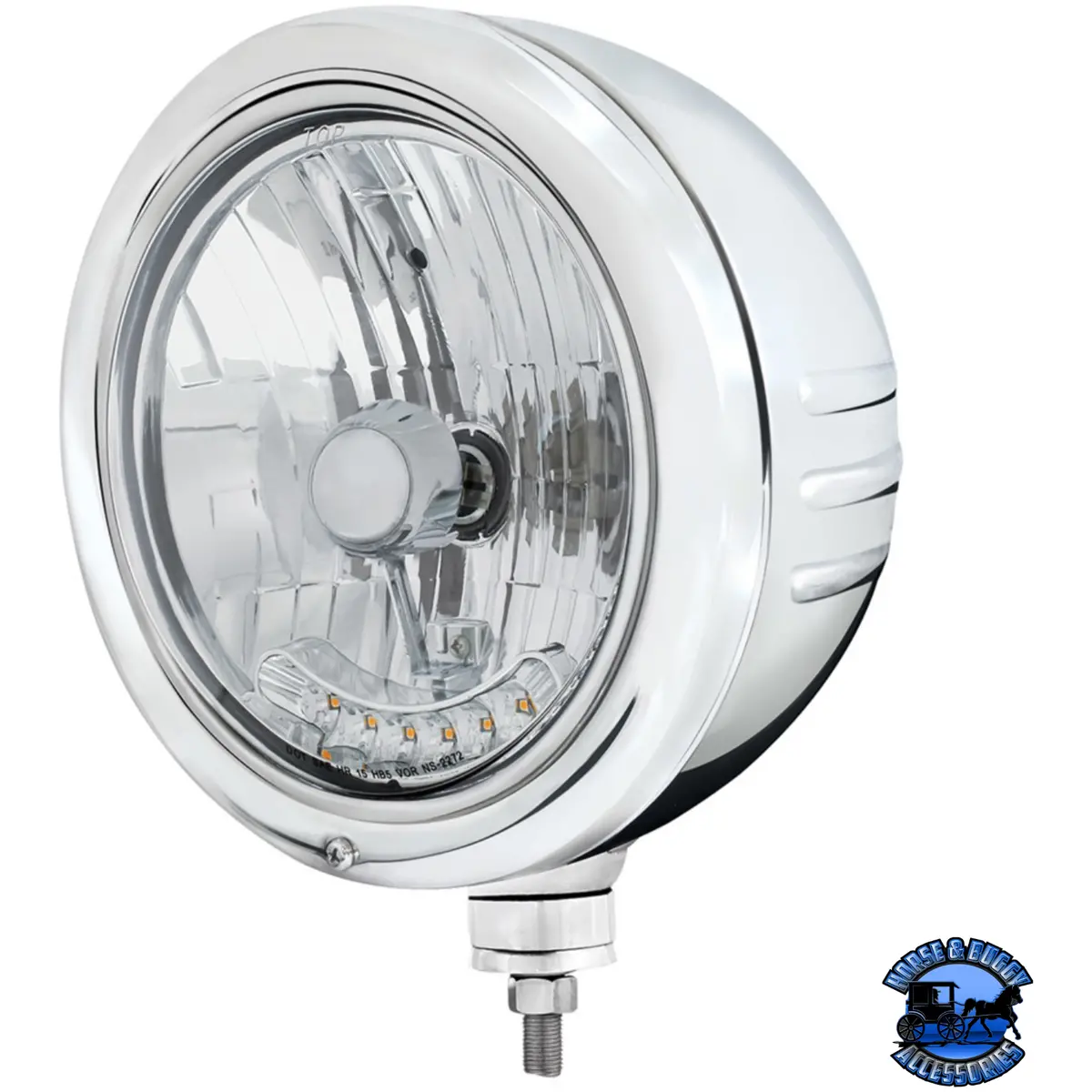 Stainless Classic Embossed Stripe Headlight Housing With 6 Amber Led Crystal Halogen Headlight #32769 1