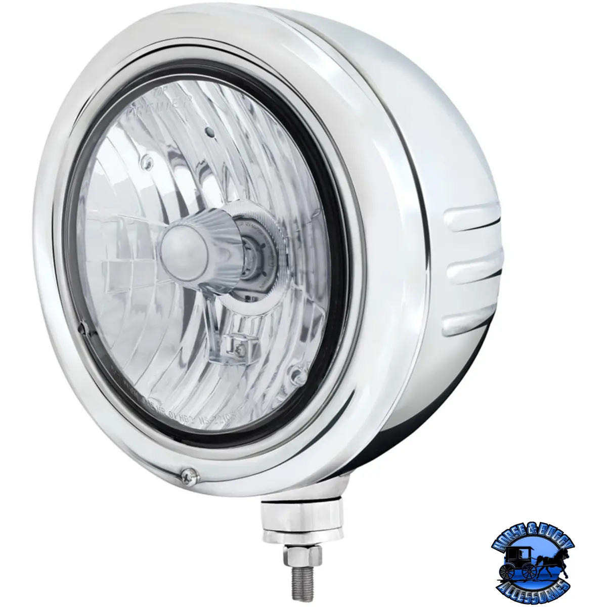 Stainless Classic Embossed Stripe Headlight Housing With Crystal H4 Halogen Headlight #32768 1