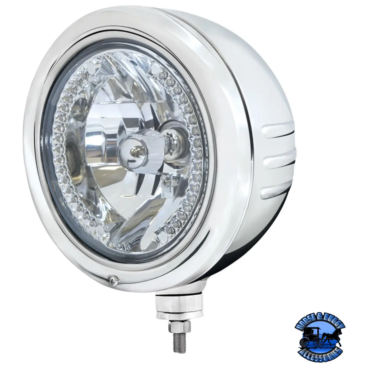Stainless Classic Embossed Stripe Headlight Housing With 34 Amber Led Crystal Halogen Headlight #32766 1