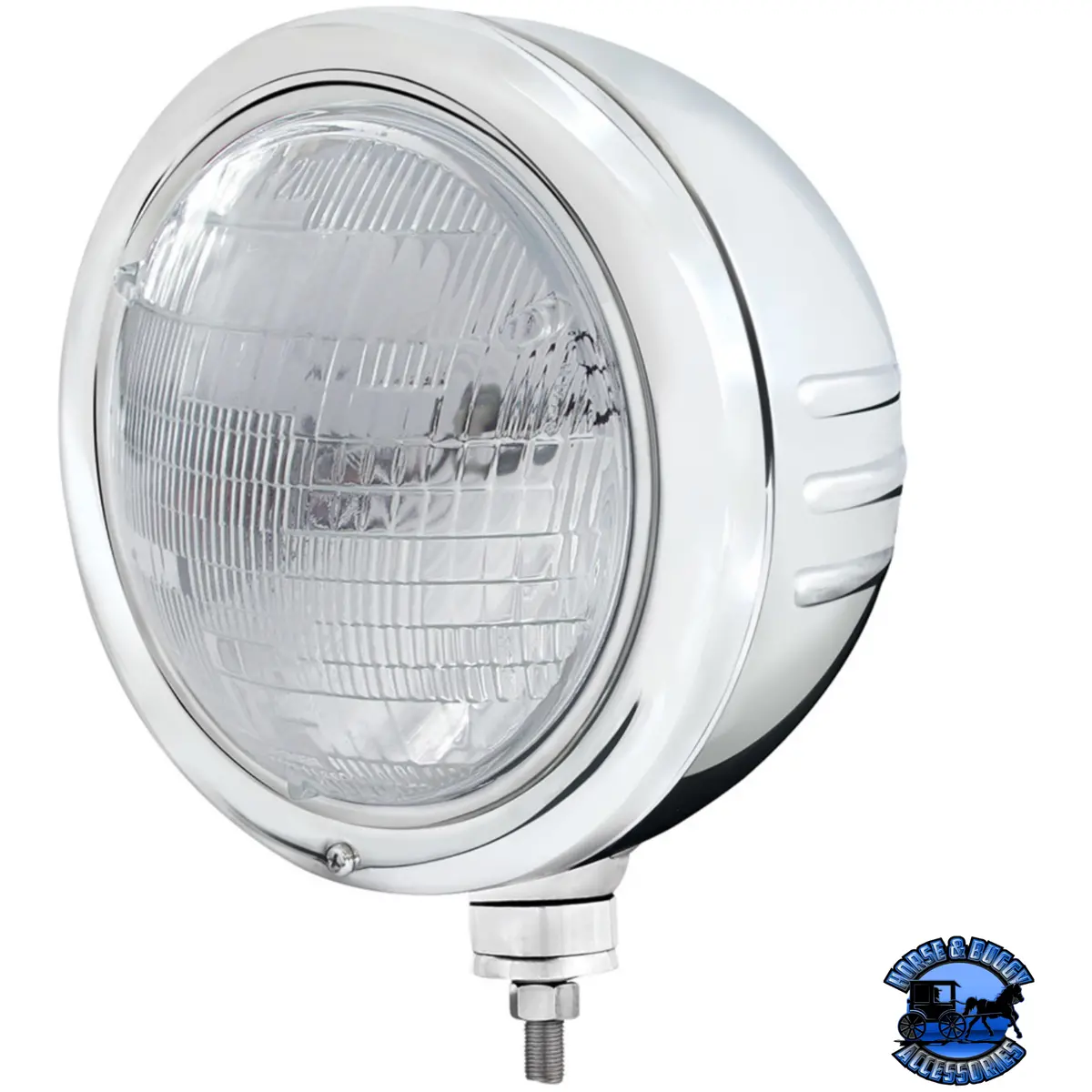 Stainless Classic Embossed Stripe Headlight Housing With 6014 Seal Beam Headlight #32764 1