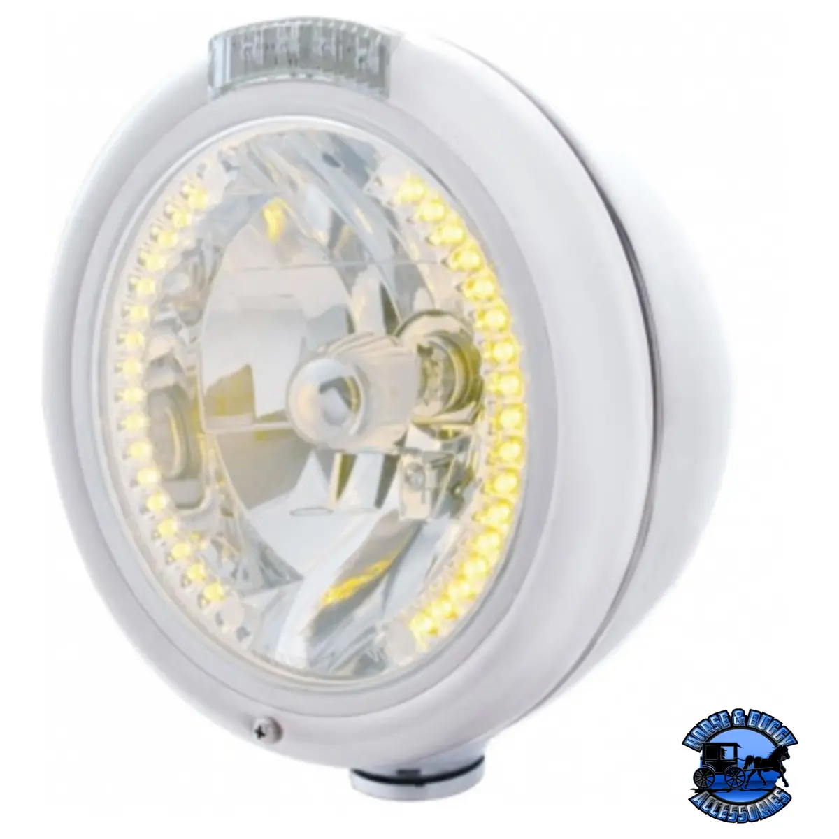 Chrome Classic Headlight H4 With 34 Amber Led & Led Signal - Clear Lens #32481 1