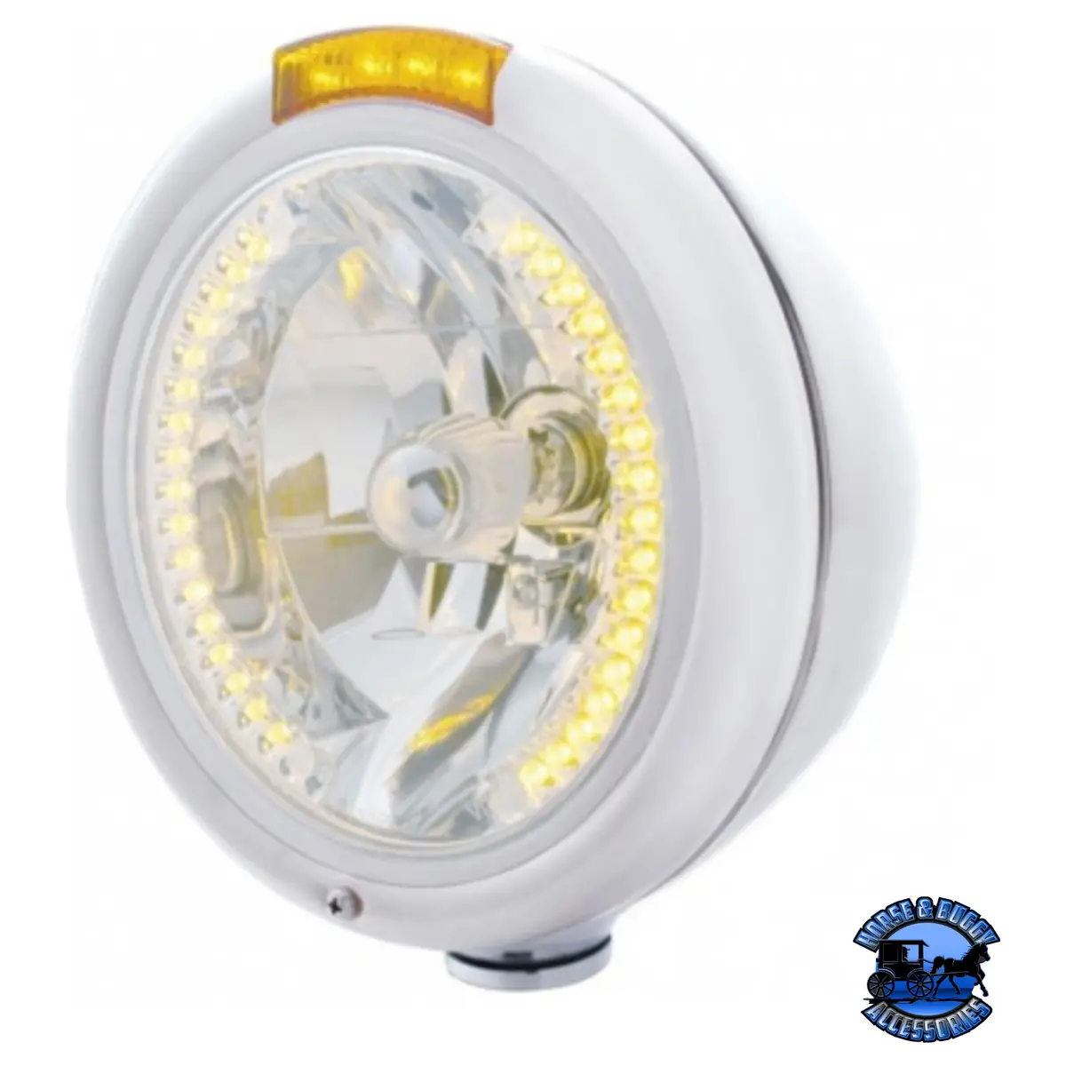 Chrome Classic Headlight H4 With 34 Amber Led & Led Signal - Amber Lens #32480 1