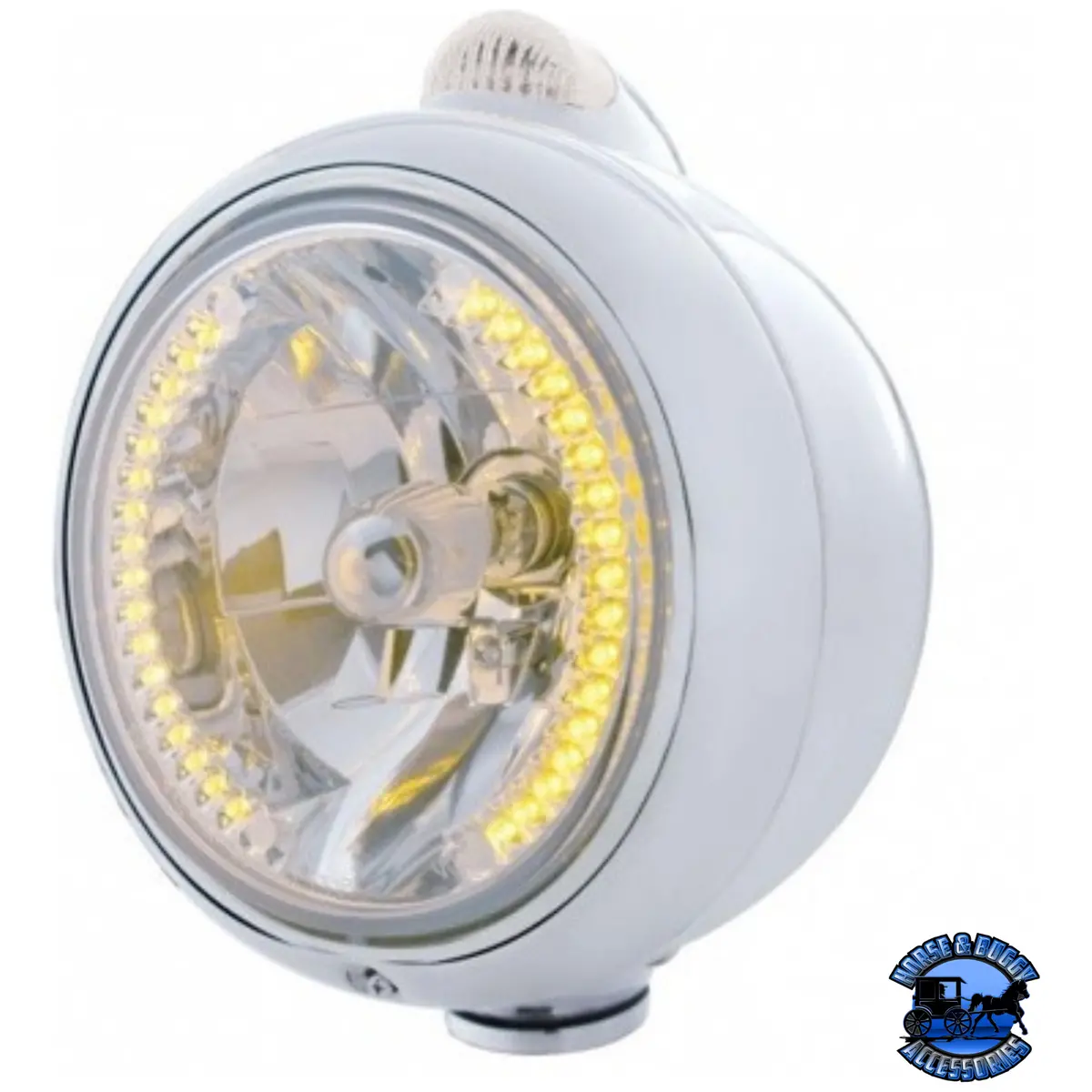 Stainless Steel Guide 682-C Headlight H4 With 34 Amber Led & Led Signal - Clear Lens #32425 1