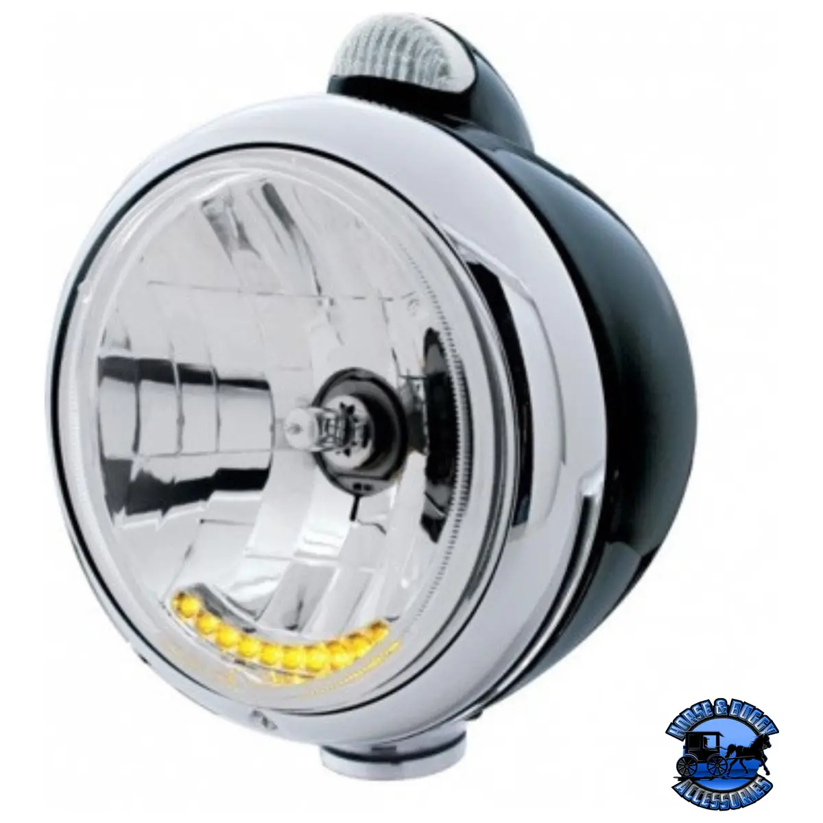 Black Guide 682-C Headlight H4 With 10 Amber Led & Led Signal - Clear Lens #32047 1