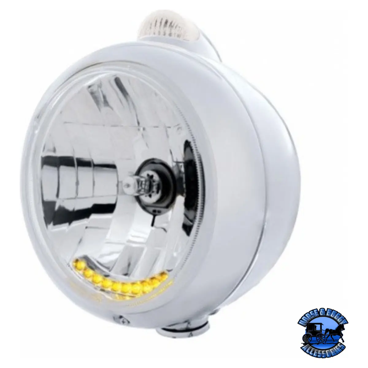Stainless Steel Guide 682-C Headlight H4 With 6 Amber Led & Led Signal - Clear Lens #32039 1