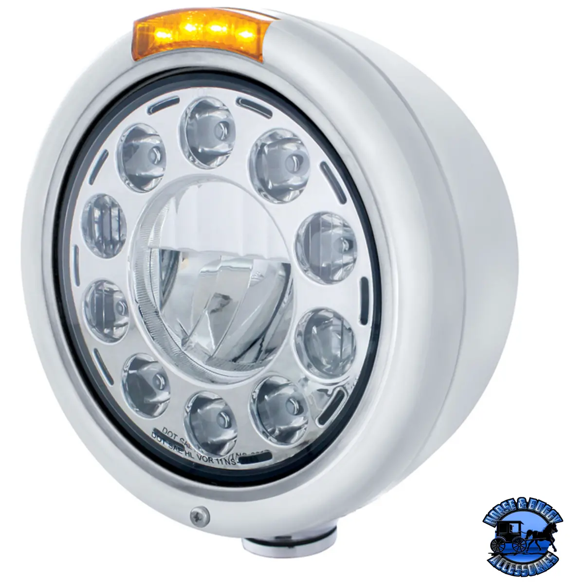 Stainless Classic Headlight 11 Led Bulb & Dual Mode Led Turn Signal (Choose Color) 1