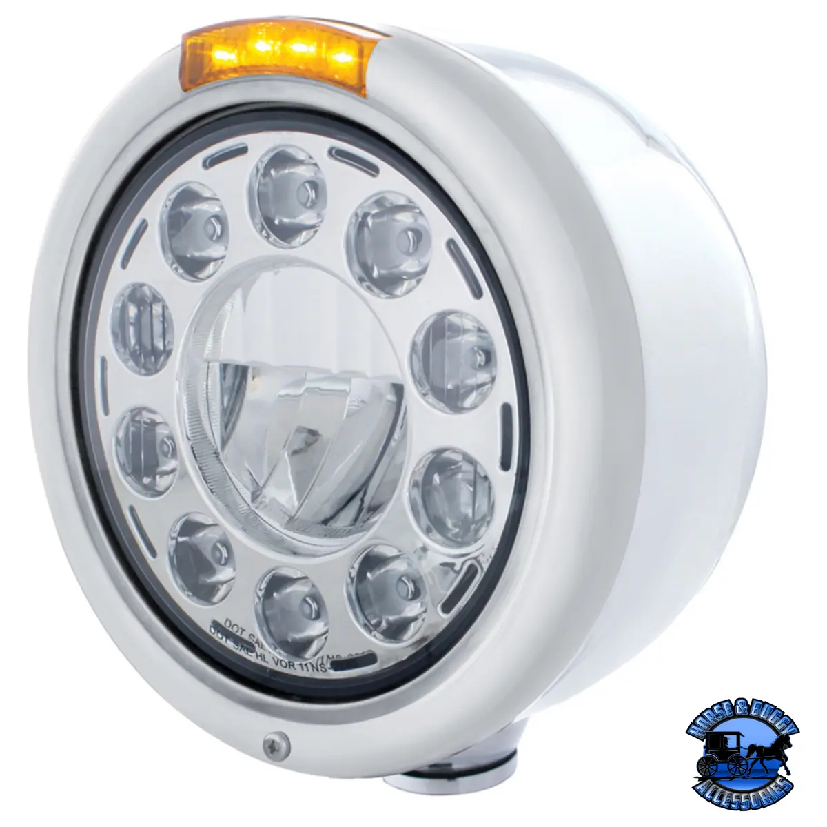 Stainless Classic Half Moon Headlight 11 Led Bulb & Dual Mode Led Turn Signal (Choose Mode) (Choose Color) 1