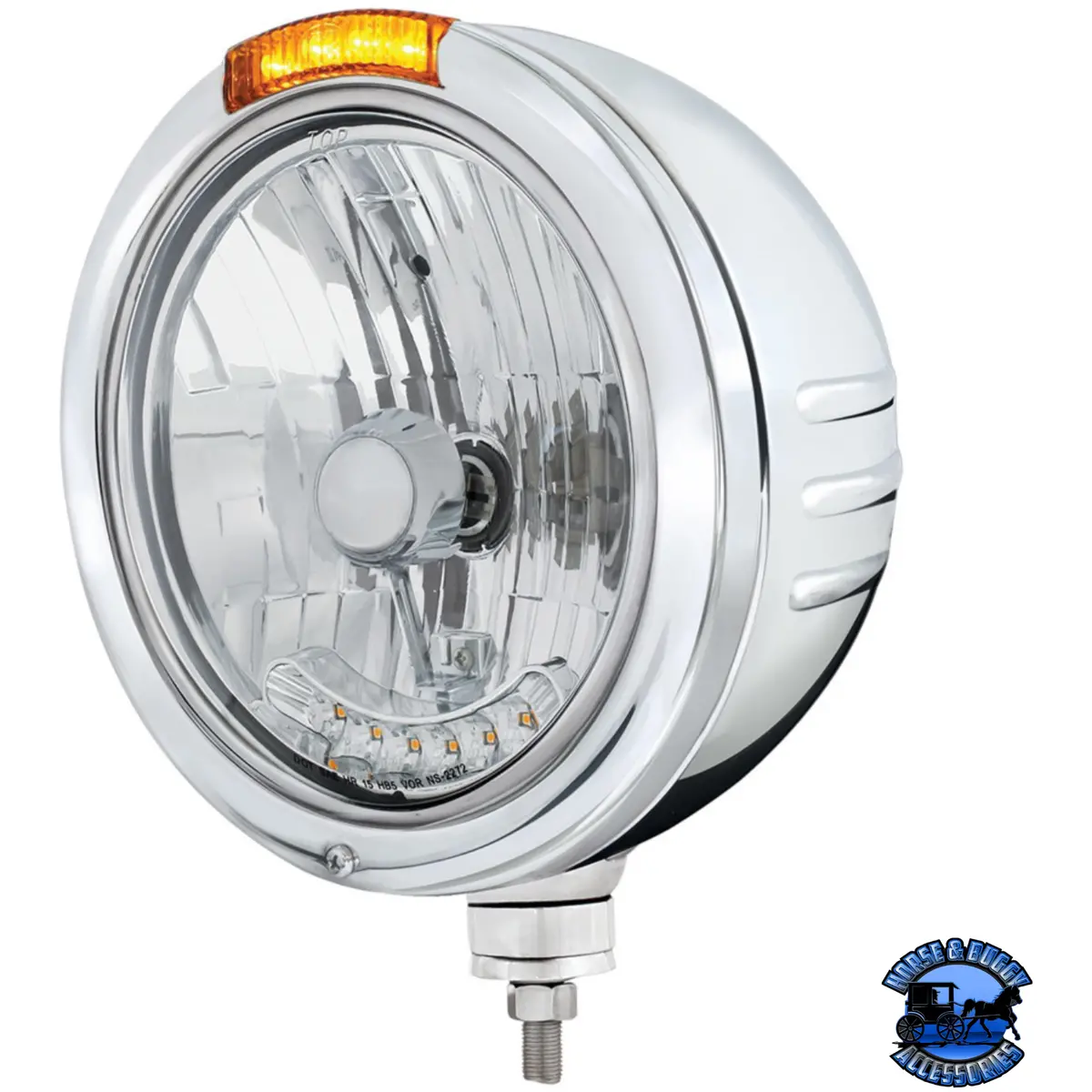 Stainless Steel Bullet Embossed Stripe Headlight H4 With 6 Amber Leds & Dual Mode Led Signal (Choose Color) 1