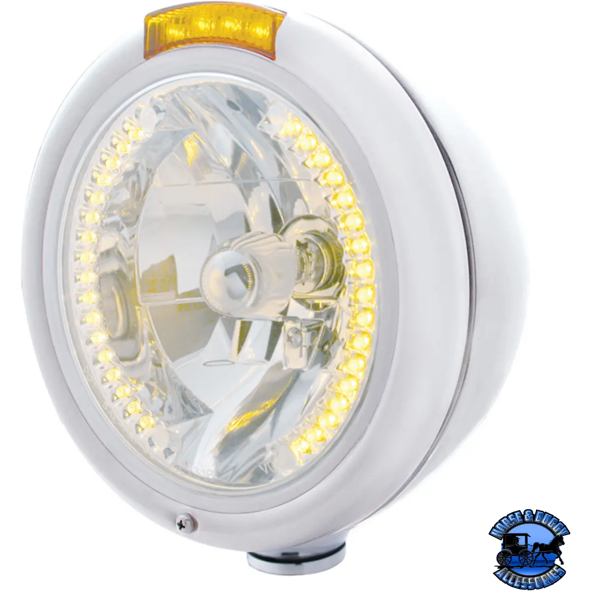 Chrome Classic Headlight H4 With 34 Amber Led & Dual Mode Led Signal (Choose Color) 1