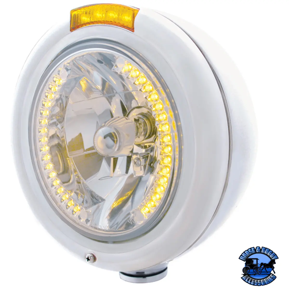Stainless Steel Classic Headlight H4 With 34 Amber Led & Dual Mode Led Signal (Choose Color) 1