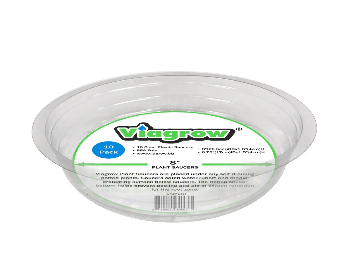 Viagrow Clear Plastic Round Saucer Waterproof Indoor/Outdoor Tray For Planters And Pots (Pack) 2
