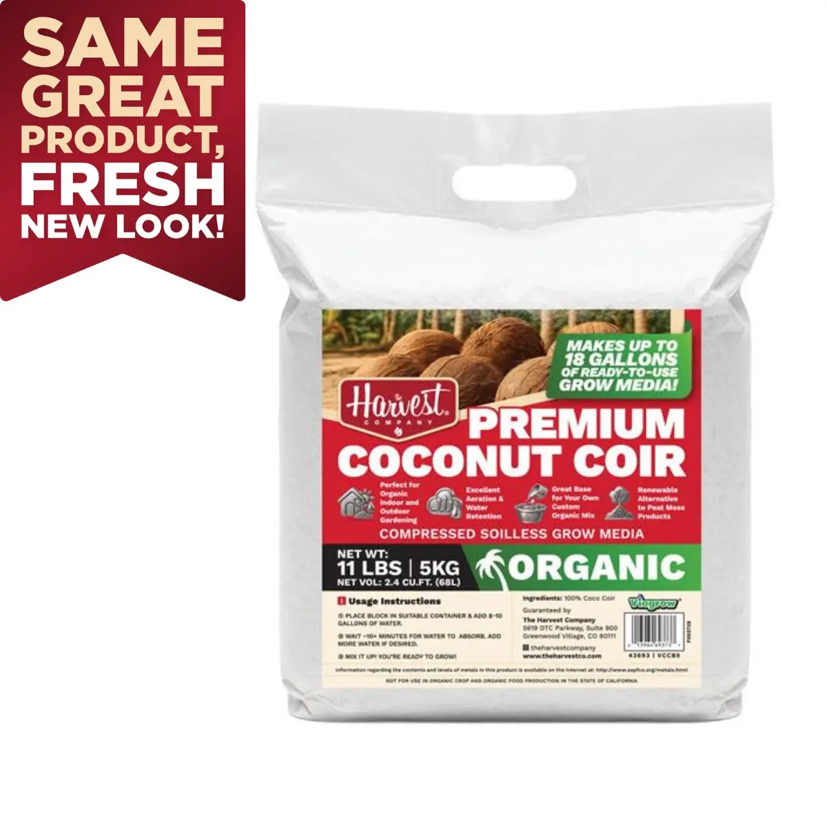 The Harvest Company Viagrow 5 Kg (11 Lb.) Omri Organic Compressed Coconut Coir Premium Grow Media (Packs) 1