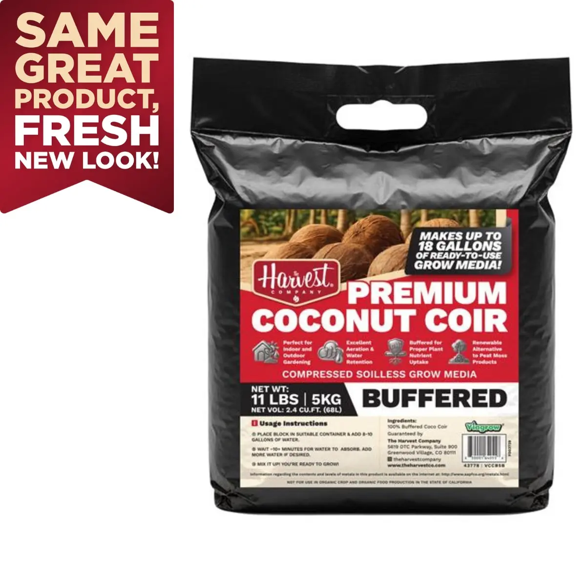 The Harvest Company Viagrow 5 Kg (11 Lb.) Buffered Compressed Coconut Coir Premium Grow Media (Packs) 1