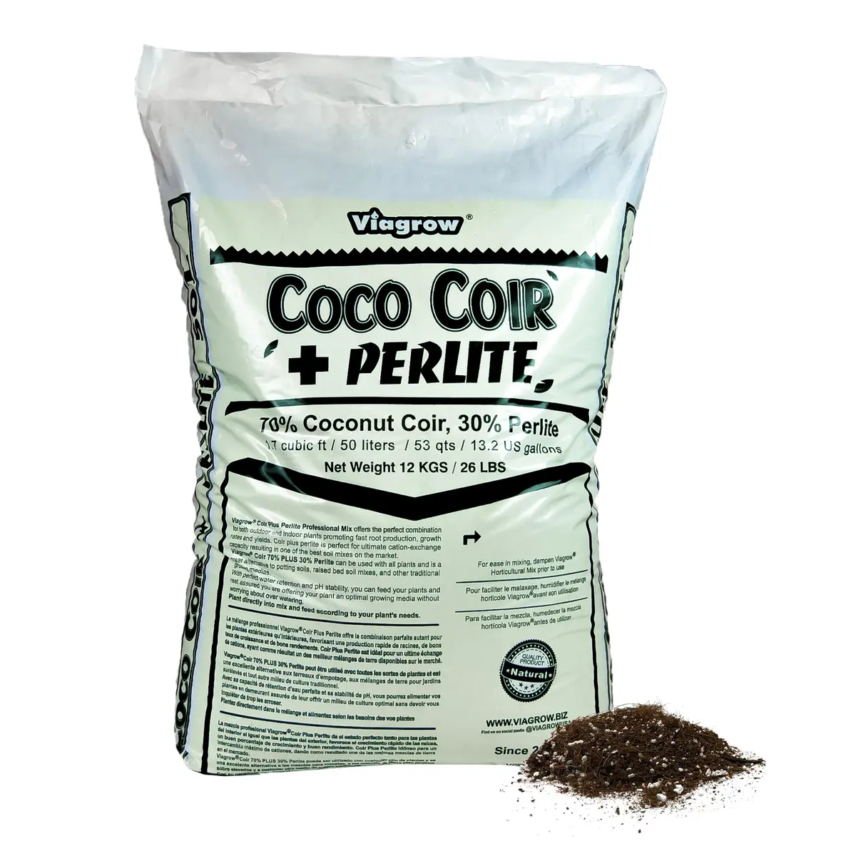 Viagrow 1.7 Cu. Ft. (50L) Coco Coir Plus Perlite Premium Grow Media (70% Coir And 30% Perlite) (Packs) 1
