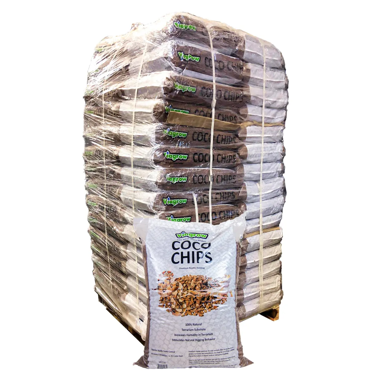 Viagrow 1.75 Cu. Ft. (50L) Coco Chips Premium Reptile Substrate 60-Pallet 1