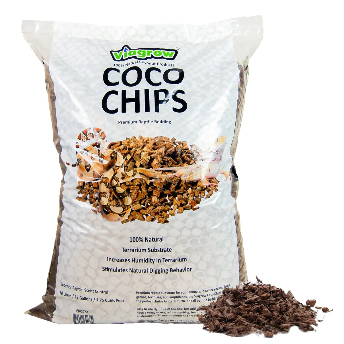 Viagrow 1.75 Cu. Ft. (50L) Coco Chips Premium Reptile Substrate (Packs) 1