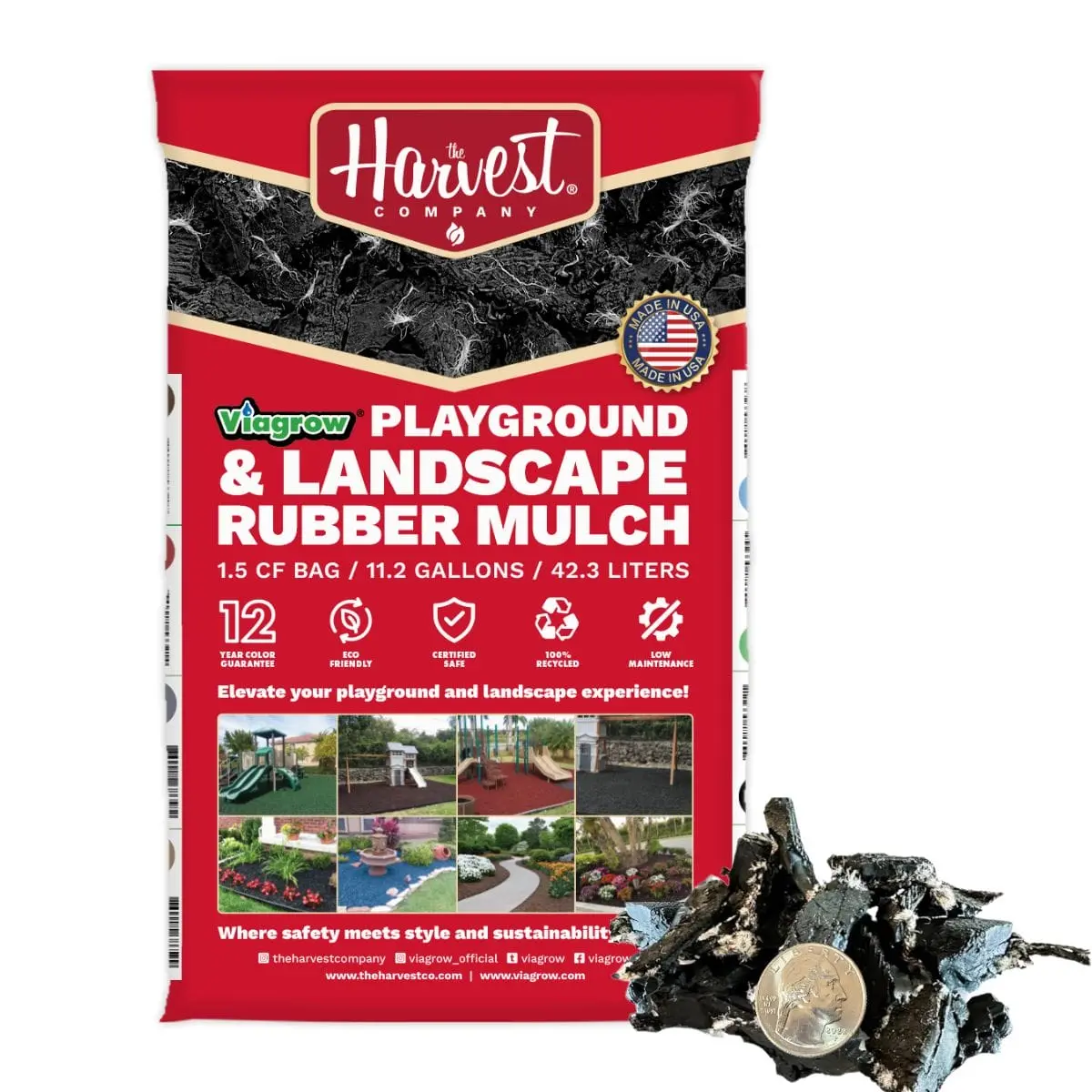 The Harvest Company Viagrow Black, No Dye Rubber Playground And Landscape Mulch, 1.5 Cu. Ft. Bag (11.2 Gal / 42.3 L) (Vbnaturalrm) 1