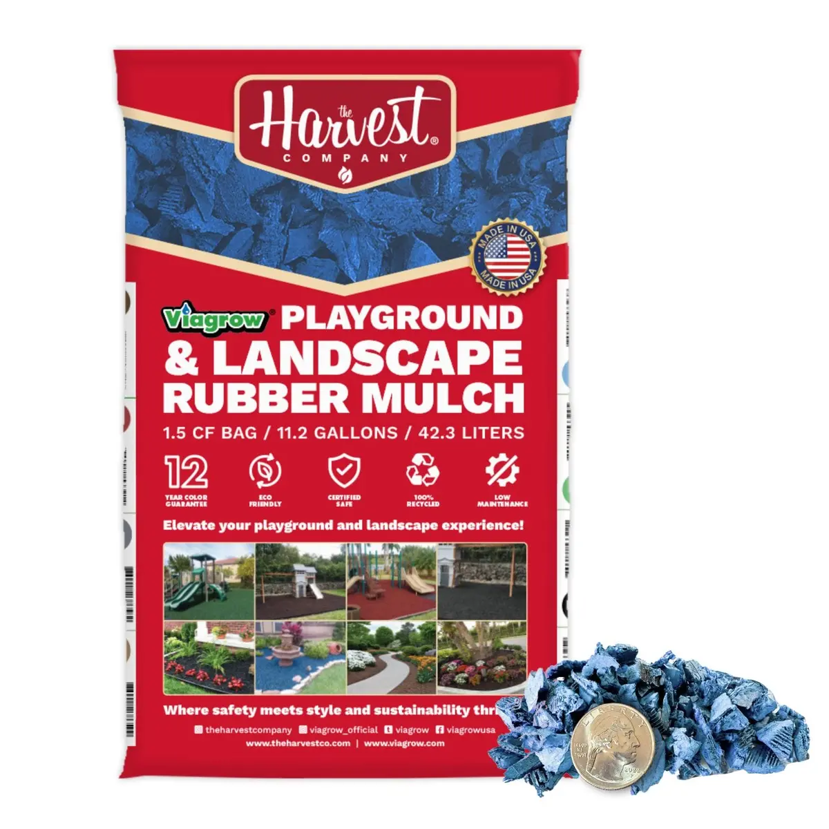 The Harvest Company Viagrow Blue Rubber Playground And Landscape Mulch, 1.5 Cu. Ft. Bag (11.2 Gal / 42.3 L) (Vbluerm) 1