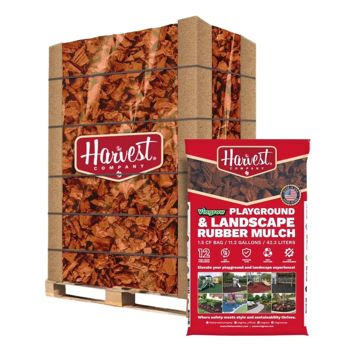 The Harvest Company Viagrow Brown Rubber Playground & Landscape Mulch, 75 Cf Pallet / 50 Bags 1.5Cf Each / 2.77 Cubic Yards / 2000Lbs (Vbrownrm-Pt) 1