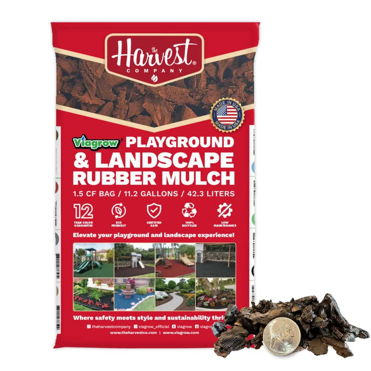 The Harvest Company Viagrow Brown Rubber Playground And Landscape Mulch, 1.5 Cu. Ft. Bag (11.2 Gal / 42.3 L) (Vbrownrm) 1