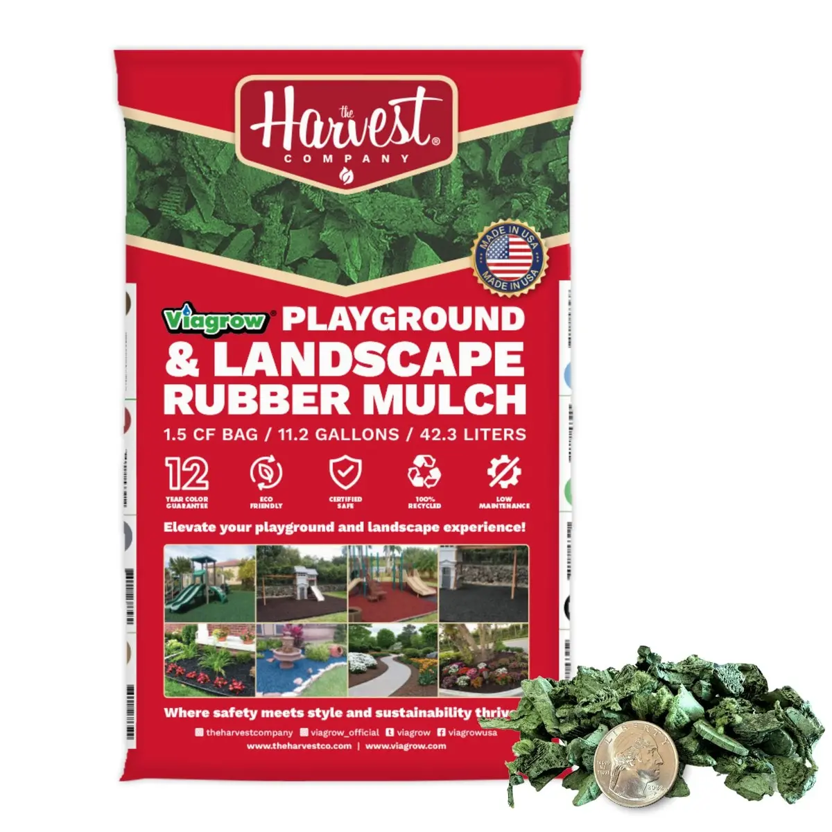 The Harvest Company Viagrow Green Rubber Playground And Landscape Mulch, 1.5 Cu. Ft. Bag (11.2 Gal / 42.3 L) (Vgreenrm) 1