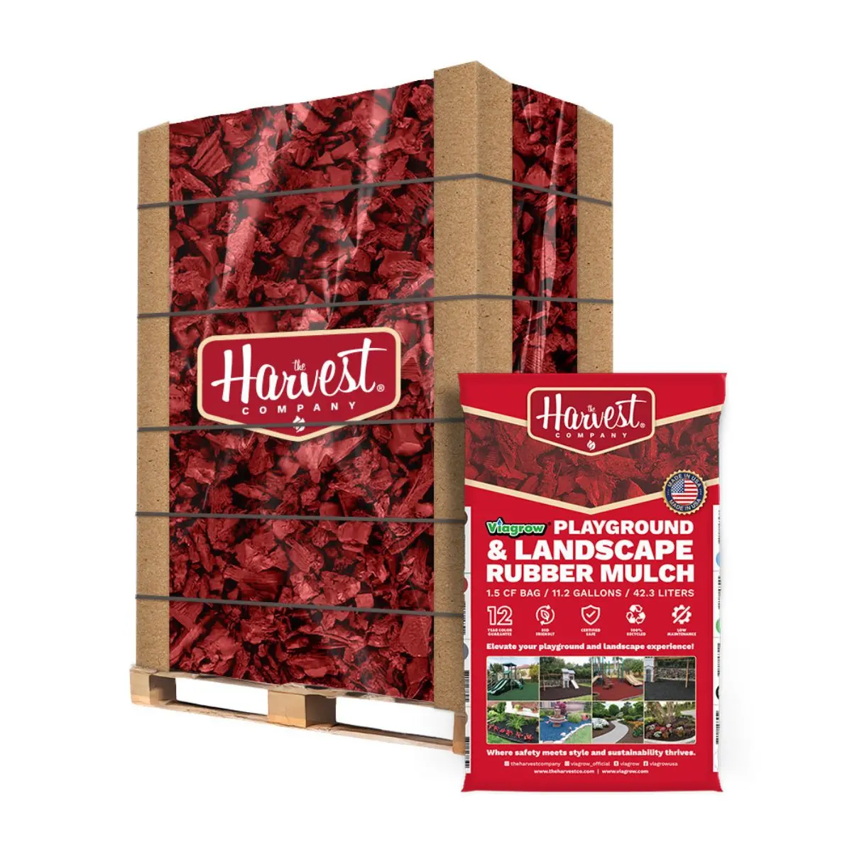 The Harvest Company Viagrow Red Rubber Playground & Landscape Mulch, 75 Cf Pallet / 50 Bags 1.5Cf Each / 2.77 Cubic Yards / 2000Lbs (Vredwrm-Pt) 1