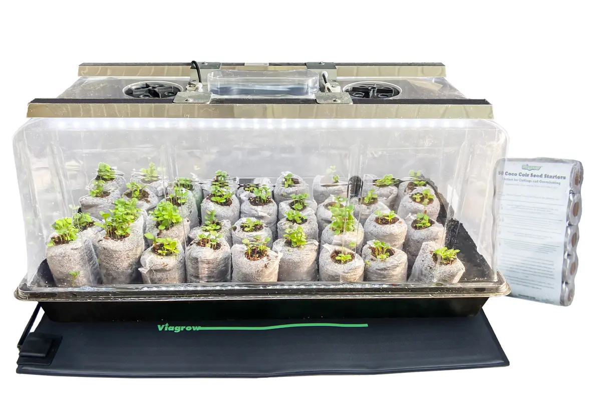 The Harvest Company Viagrow Seedling Station Deluxe Kit With Led Grow Light, Propagation Dome, 4X Durable Seedling Tray, 50 Coir Seedling Starters & Heat Mat (V1020sl-Kit-Whm) 1