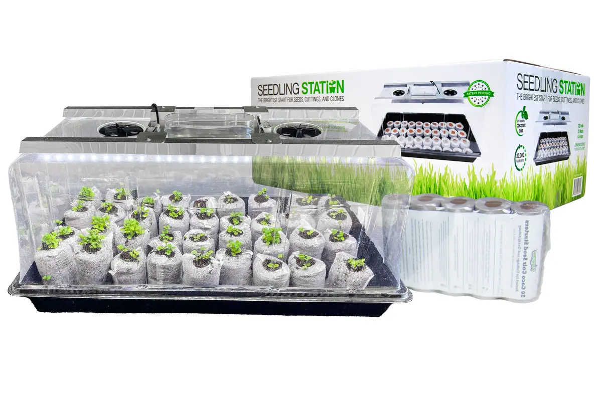 The Harvest Company Viagrow Seedling Station Kit With Led Grow Light, Propagation Dome, Tray And 50 Coir Seedling Starters (V1020sl-Kit) 1