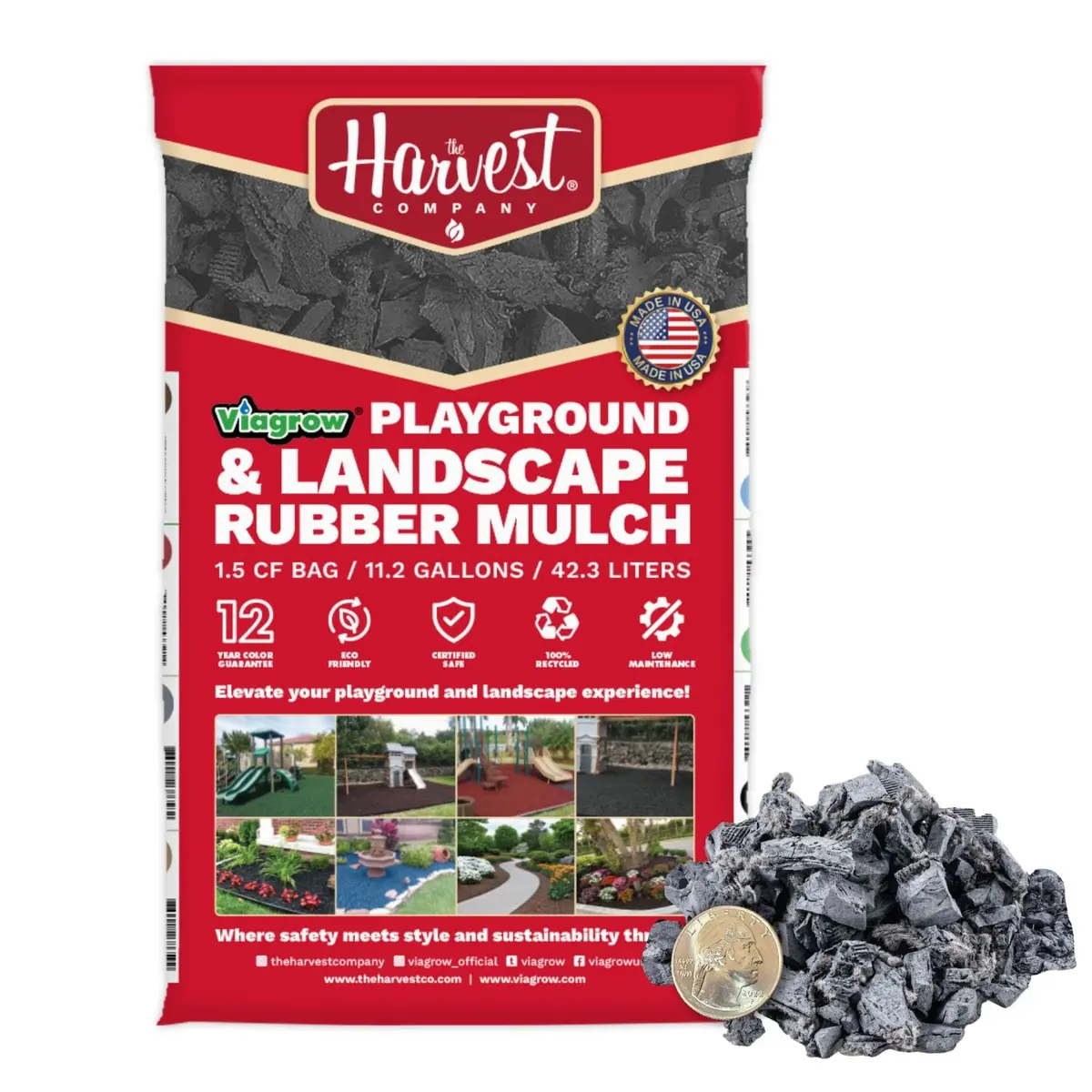 The Harvest Company Viagrow Silver Rubber Playground And Landscape Mulch, 1.5 Cu. Ft. Bag (11.2 Gal / 42.3 L) (Vsilverrm) 1