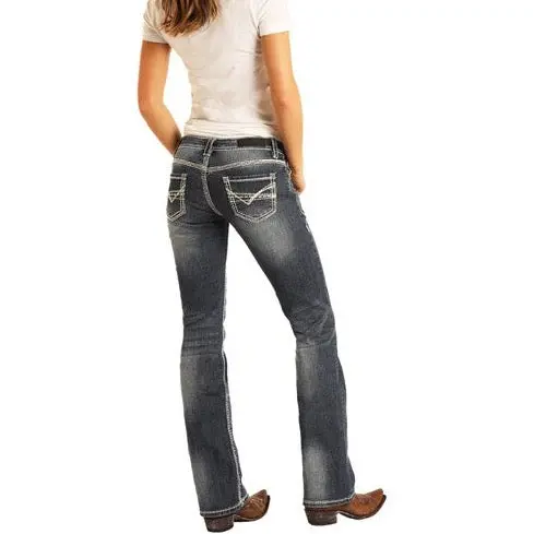 Riding Dark Vintage Bootcut Rock & Roll Denim Jeans For Women 1
