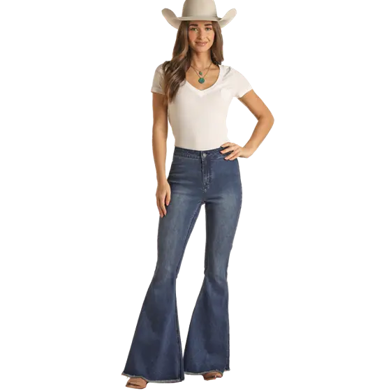 Extra Stretch High Rise Bell Bottom Jeans Rock & Roll Denim For Women 1