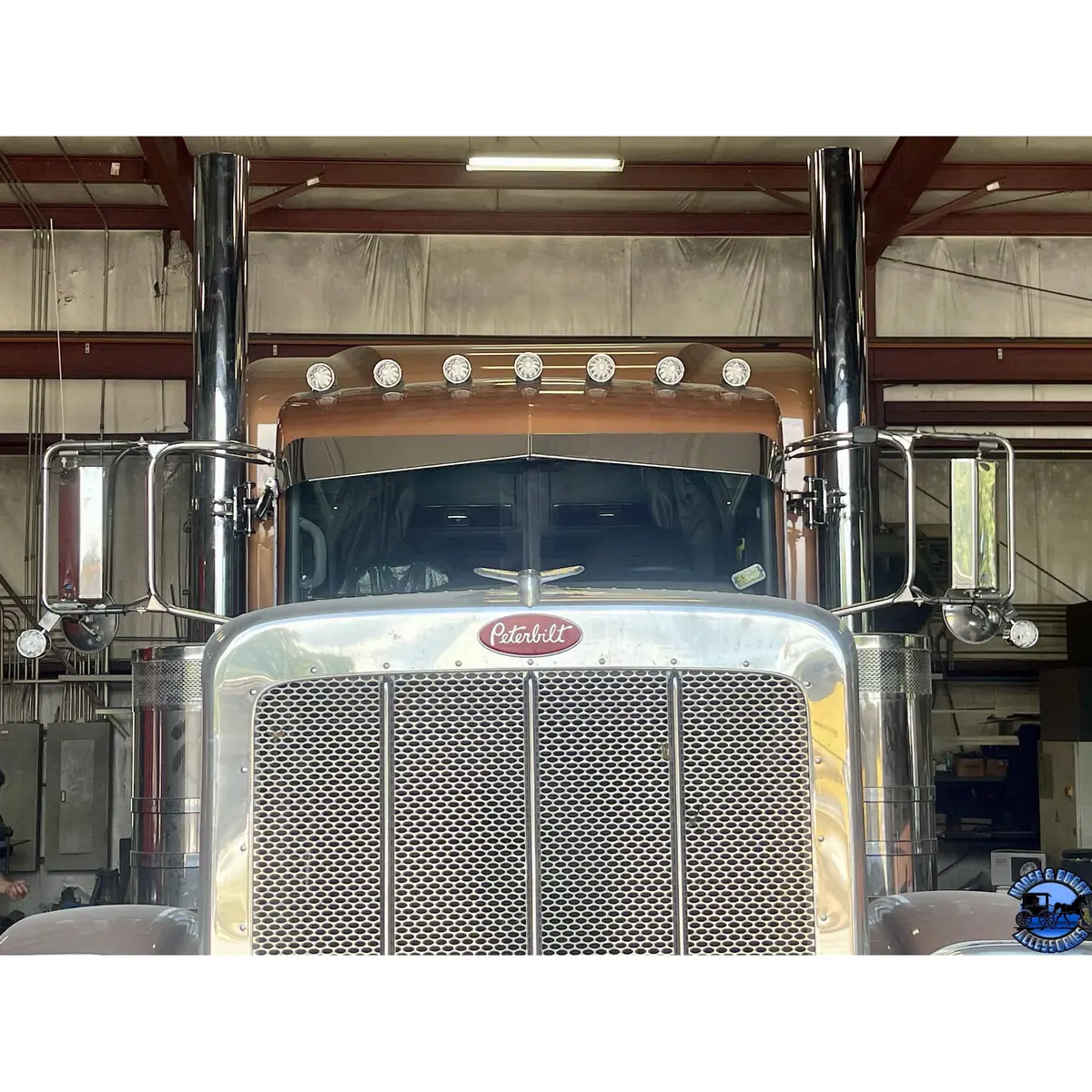 Rollin Low "Timeless" 9"X5" Peterbilt Visor Reverse Bowtie 304 Stainless #1052 1