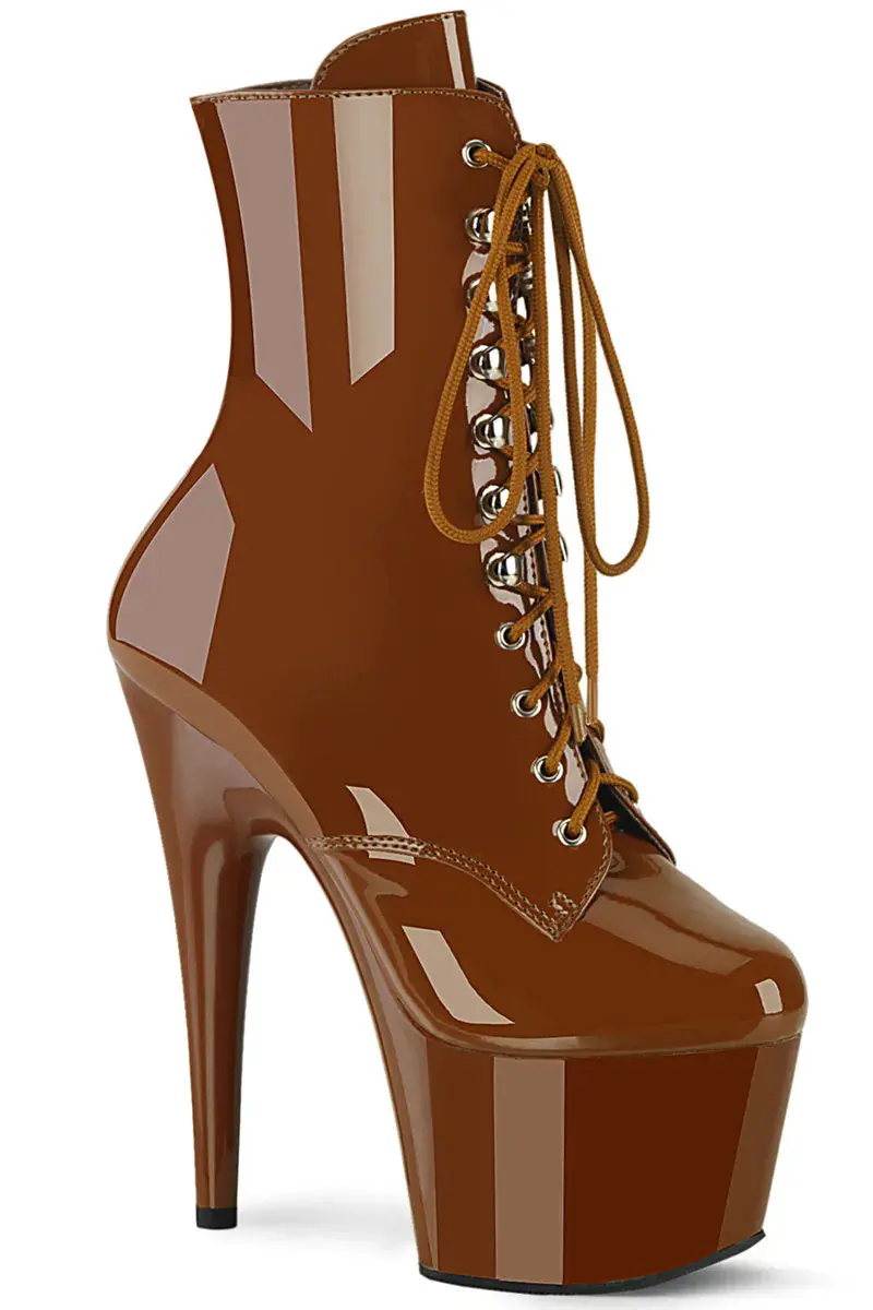 Pleaser Usa Adore-1020 7Inch Boots - Patent Caramel 1