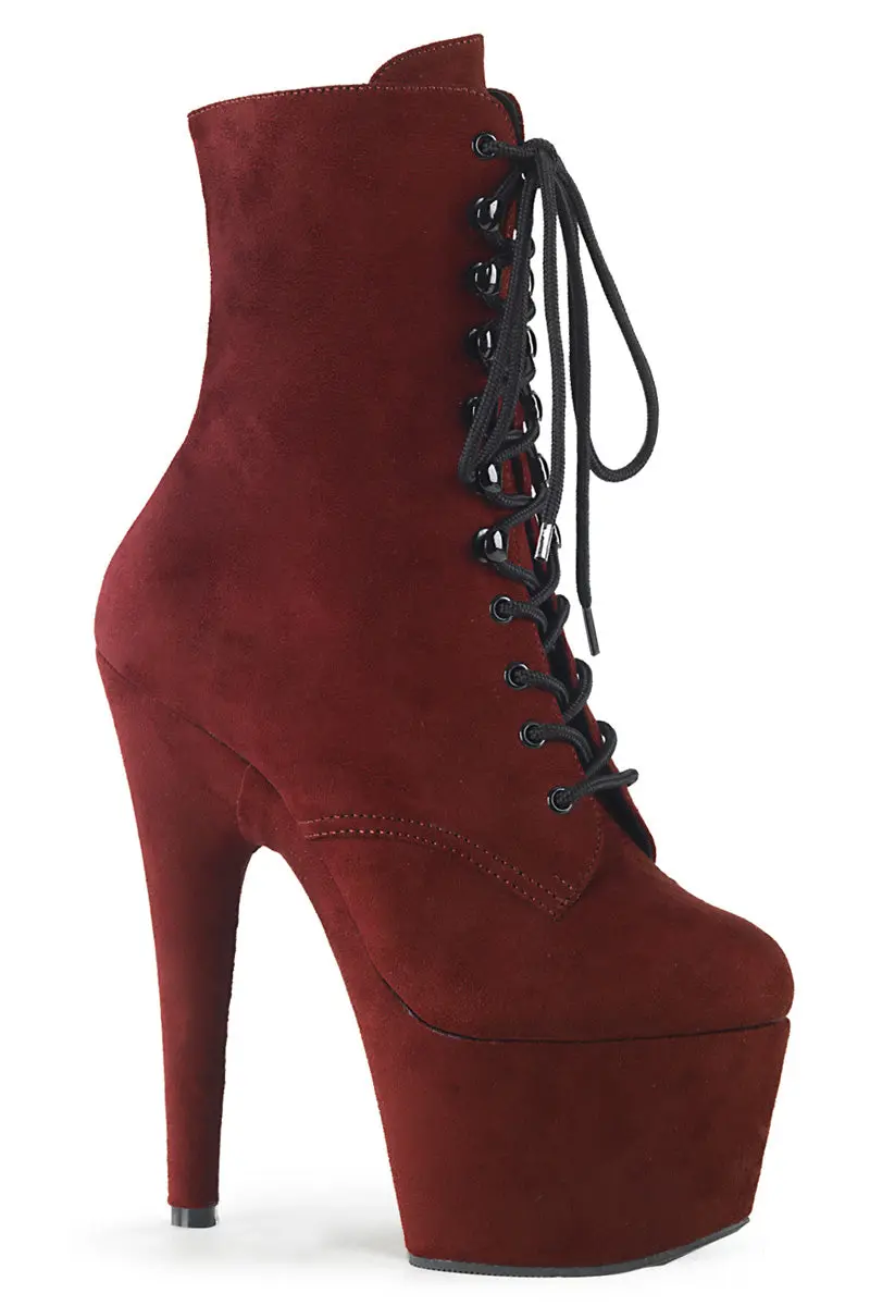 Pleaser Usa Adore-1020Fs Faux Suede 7Inch Boots - Burgundy 1