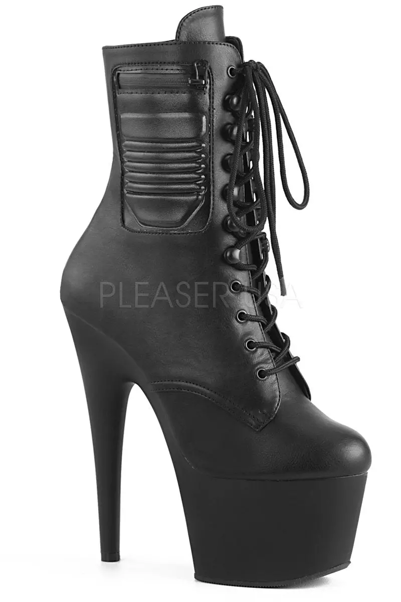 Pleaser Usa Adore-1020Pk 7Inch Pleaser Biker Style Boots - Matte Black 1