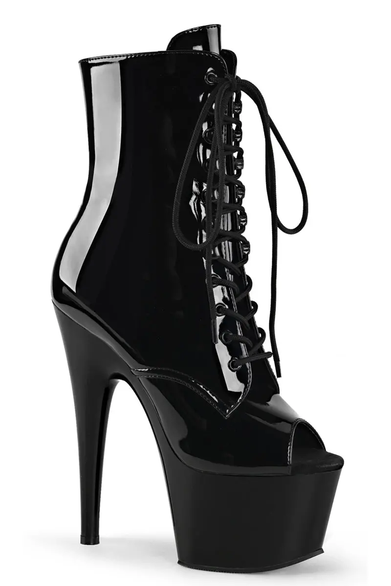 Pleaser Usa Adore-1021 7Inch Peep Toe Boots - Patent Black 1