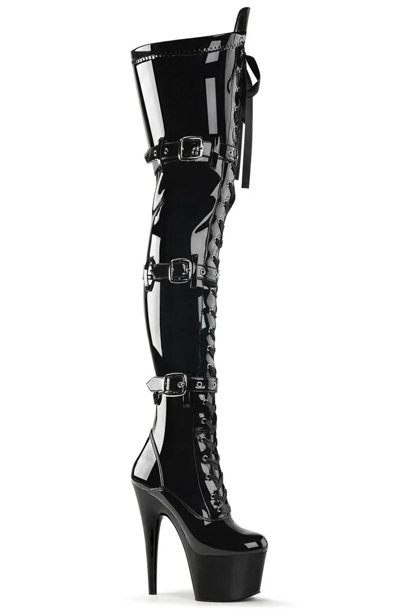 Pleaser USA Adore 3028 – 7-Inch Black Patent Leather Thigh-High Boots