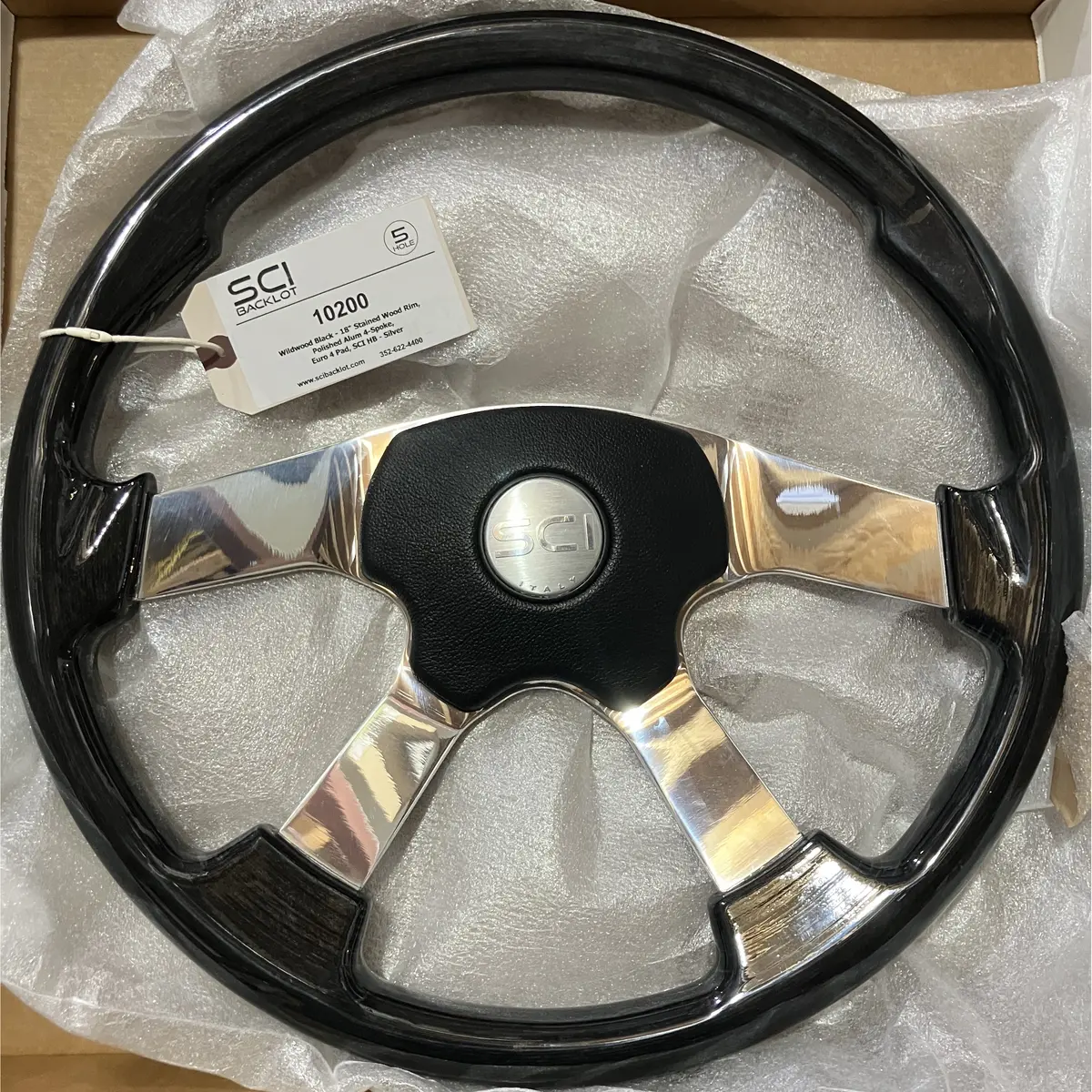 Sc-10200 Wildwood Black - 18" Stained Wood Rim, Polished Alum 4-Spoke, Euro 4 Pad - Silver 1