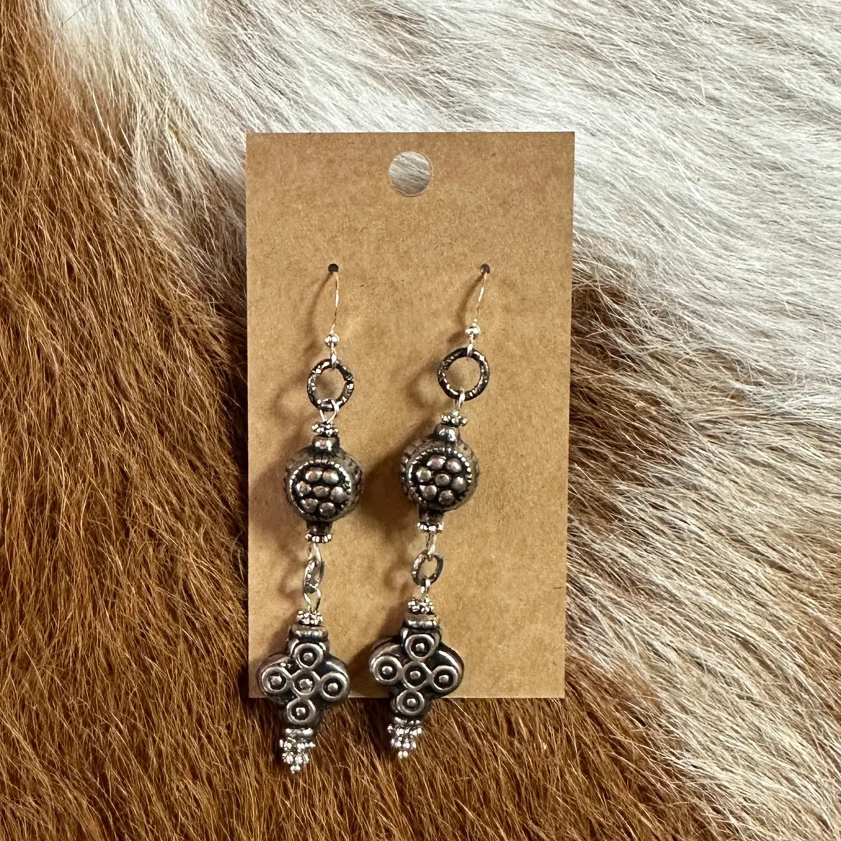 Ornate Pewter Cross Dangle Earrings - Amy Kaplan 1
