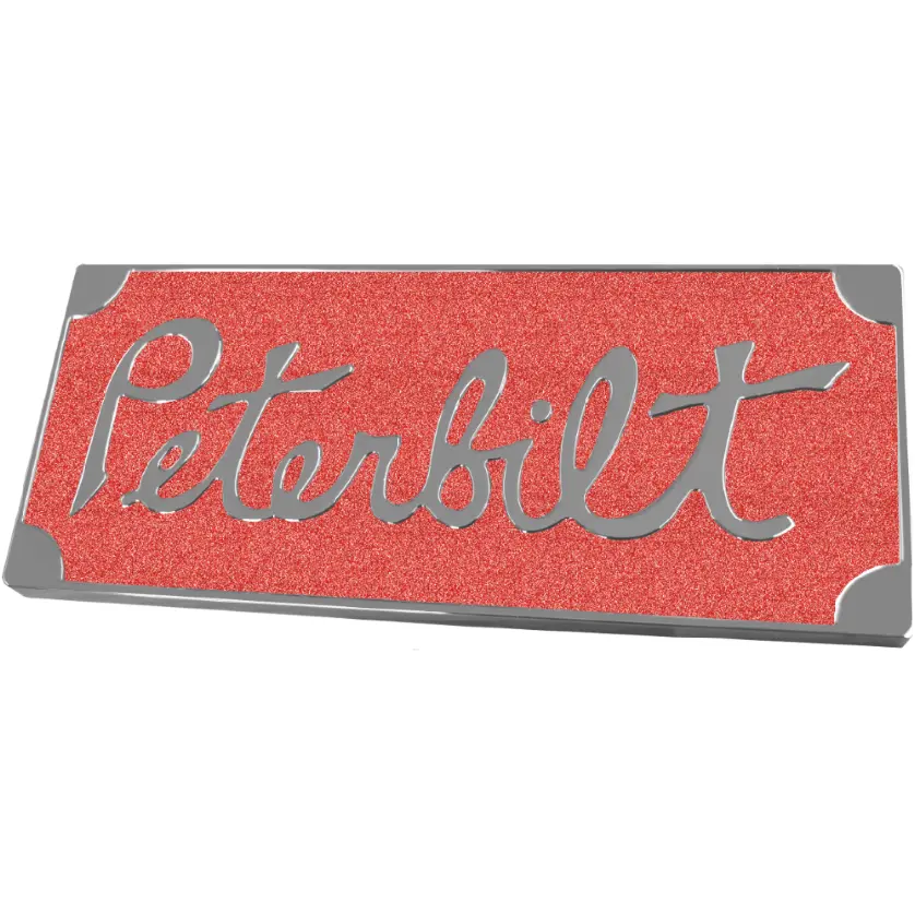 Peterbilt Old Style Engraved Emblem Rect. Red Metallic 481 1