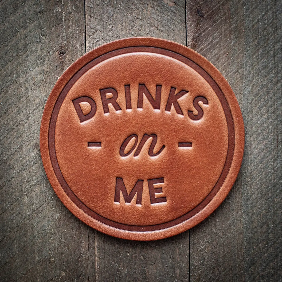 Drinks On Me Leather Coaster 1