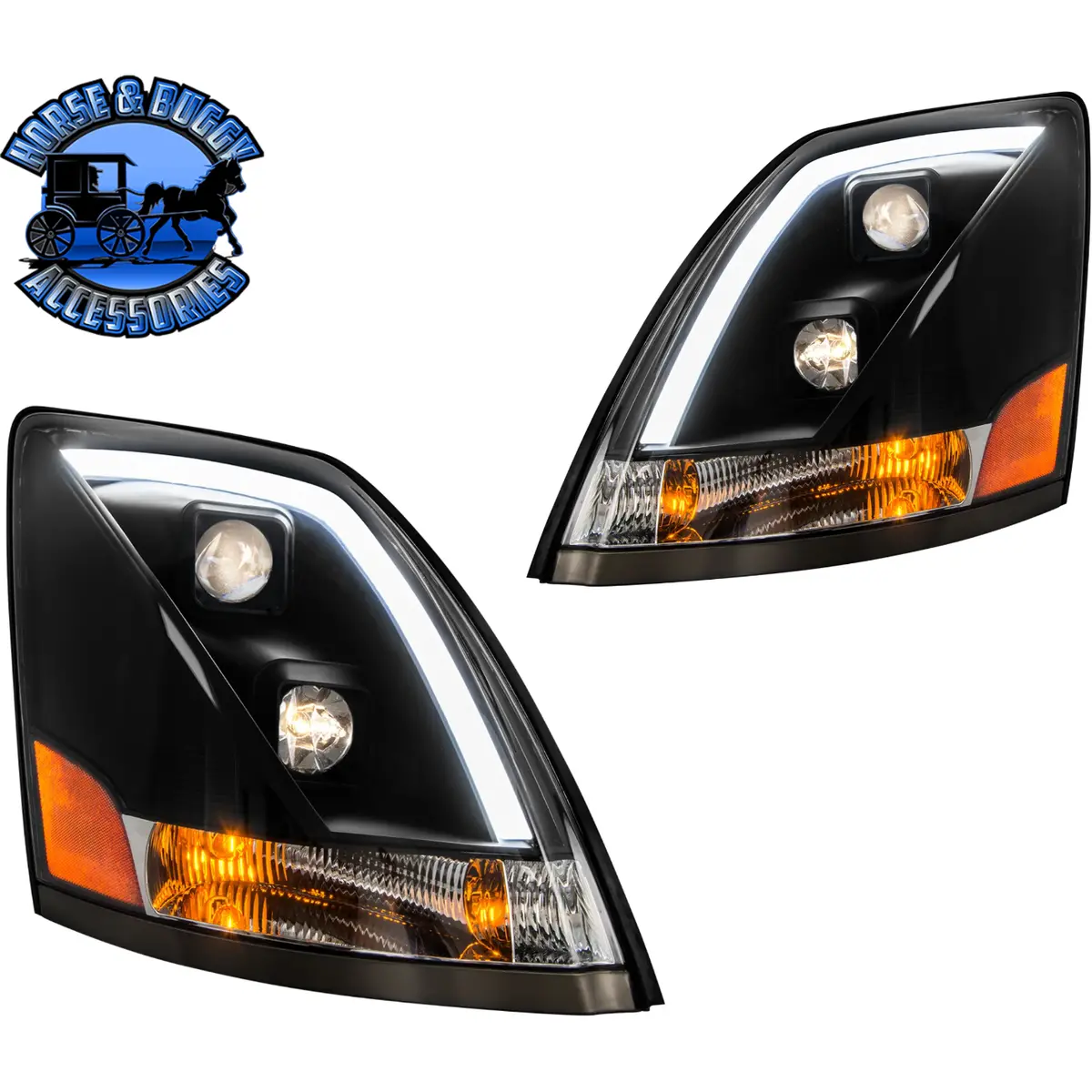 Volvo Vn/Vnl 2004-2016 Matte Black Projector Headlights Led Running Light Pair 1