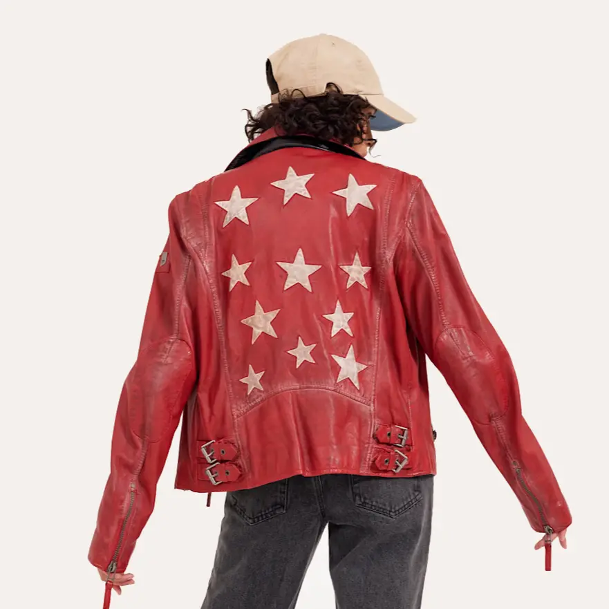 Christy Star Leather Jacket By Mauritius In Red 1