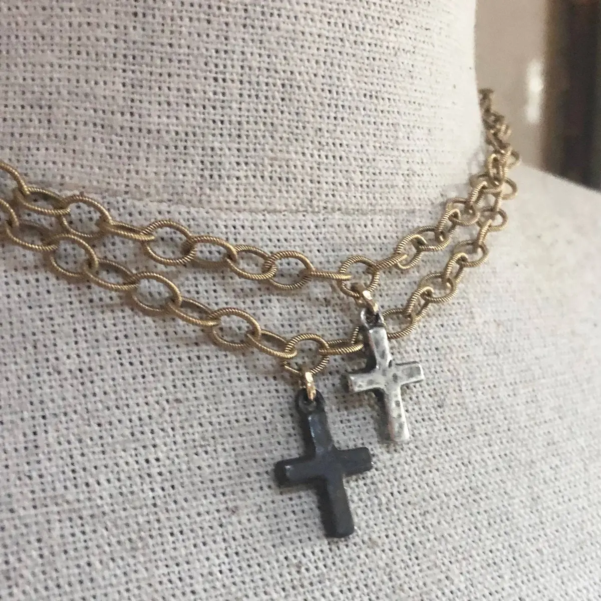Dainty Hammered Cross Necklace 1