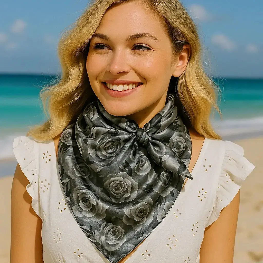 Grey Roses Wild Rag Scarf Bandana For Cowgirls 1
