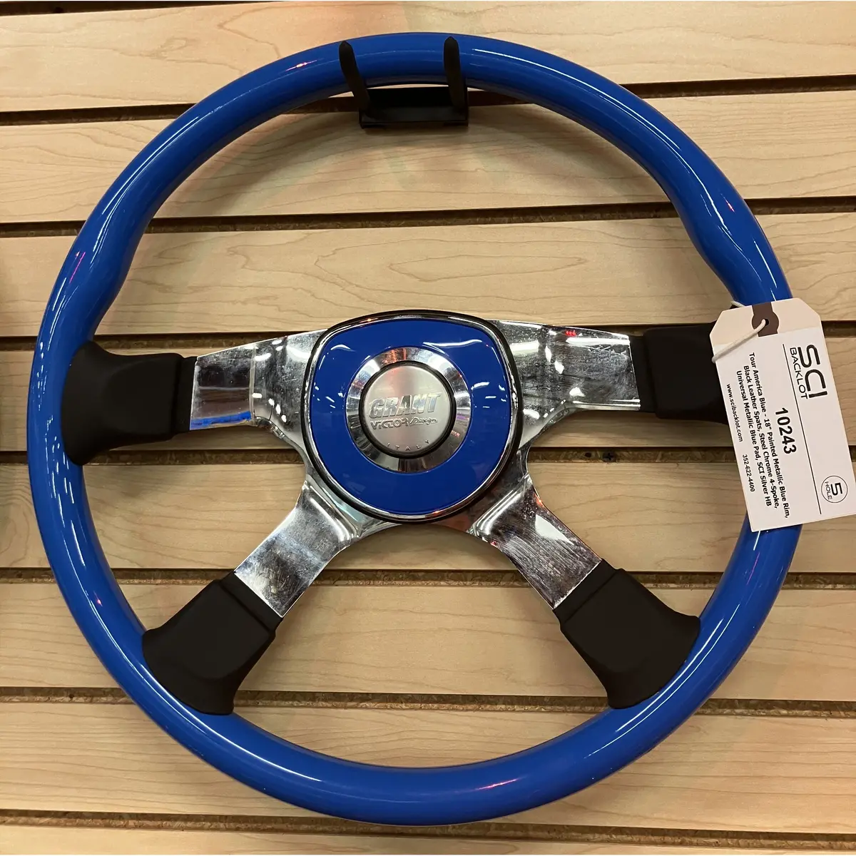 Sc-10243 Tour America Blue - 18" Painted Metallic Blue Rim, Black Leather Spats, Steel Chrome 4-Spoke, Universal Metallic Blue Pad, Sci Silver 1