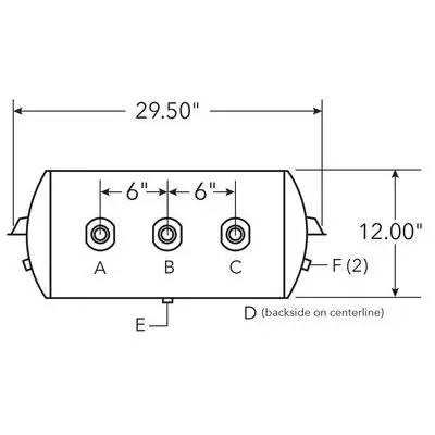 Tsj1231air Tank, 12" Diameter, 3/4" (3) Main Ports, 3/8" (2) End Ports, 2820 Cu In 1