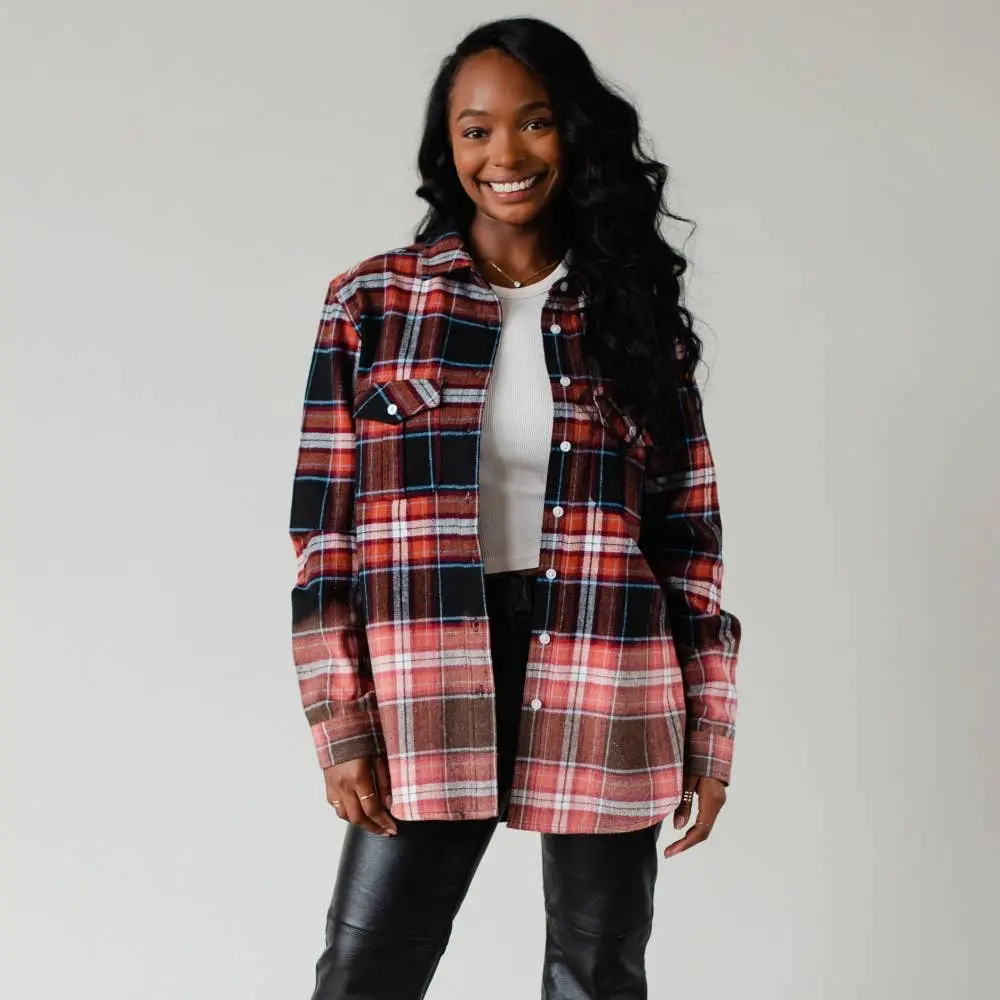 Black, Rust & Blue Plaid Flannel 1