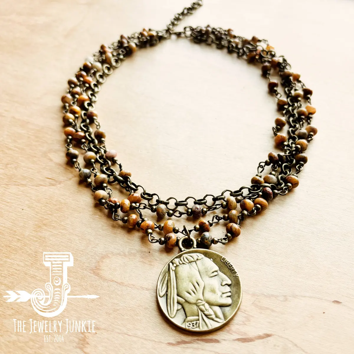 Natural Agate Collar-Length Necklace With Coin 1