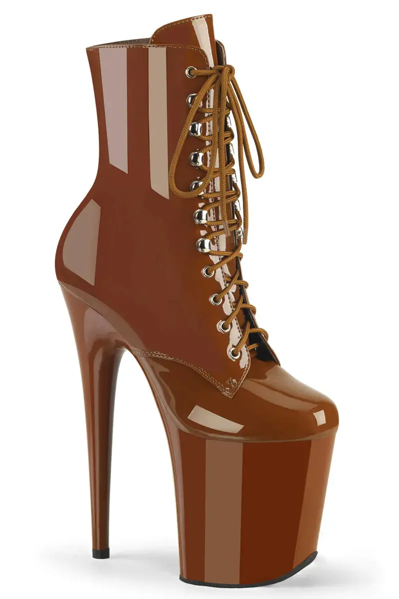 Pleaser Usa Flamingo-1020 8Inch Boots - Patent Caramel 1